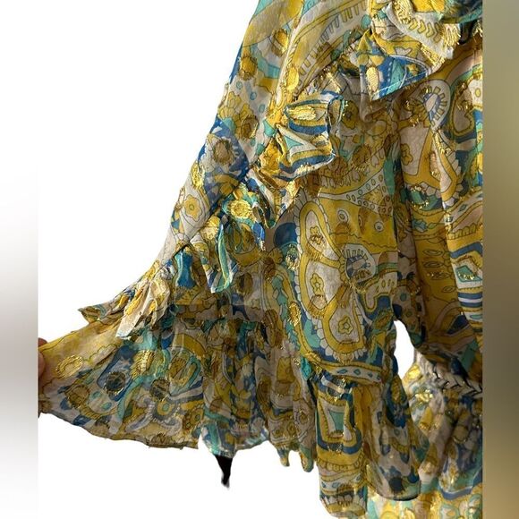 Shoshanna Giada Metallic Dot Floral Silk  Dress | Size 6 - Picture 8 of 12